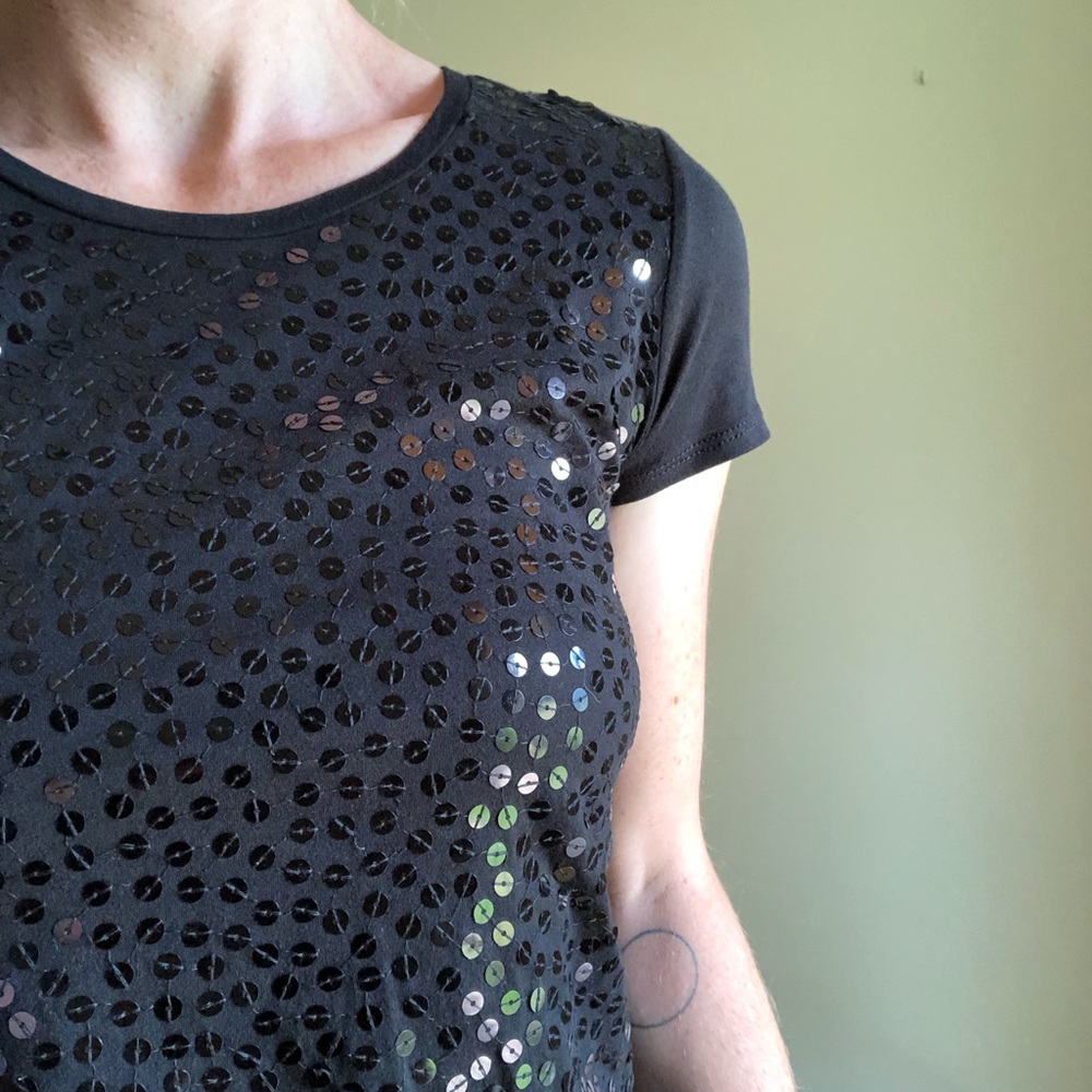 Dknyc Basic Black Sequin Tee Nwot - image 6